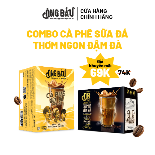 COMBO 1 Hộp Ông Bầu Cà Phê Sữa Đá + 1 Hộp Ông Bầu Cà Phê Sữa Đá Tươi Mới Hộp Vàng Hòa Tan