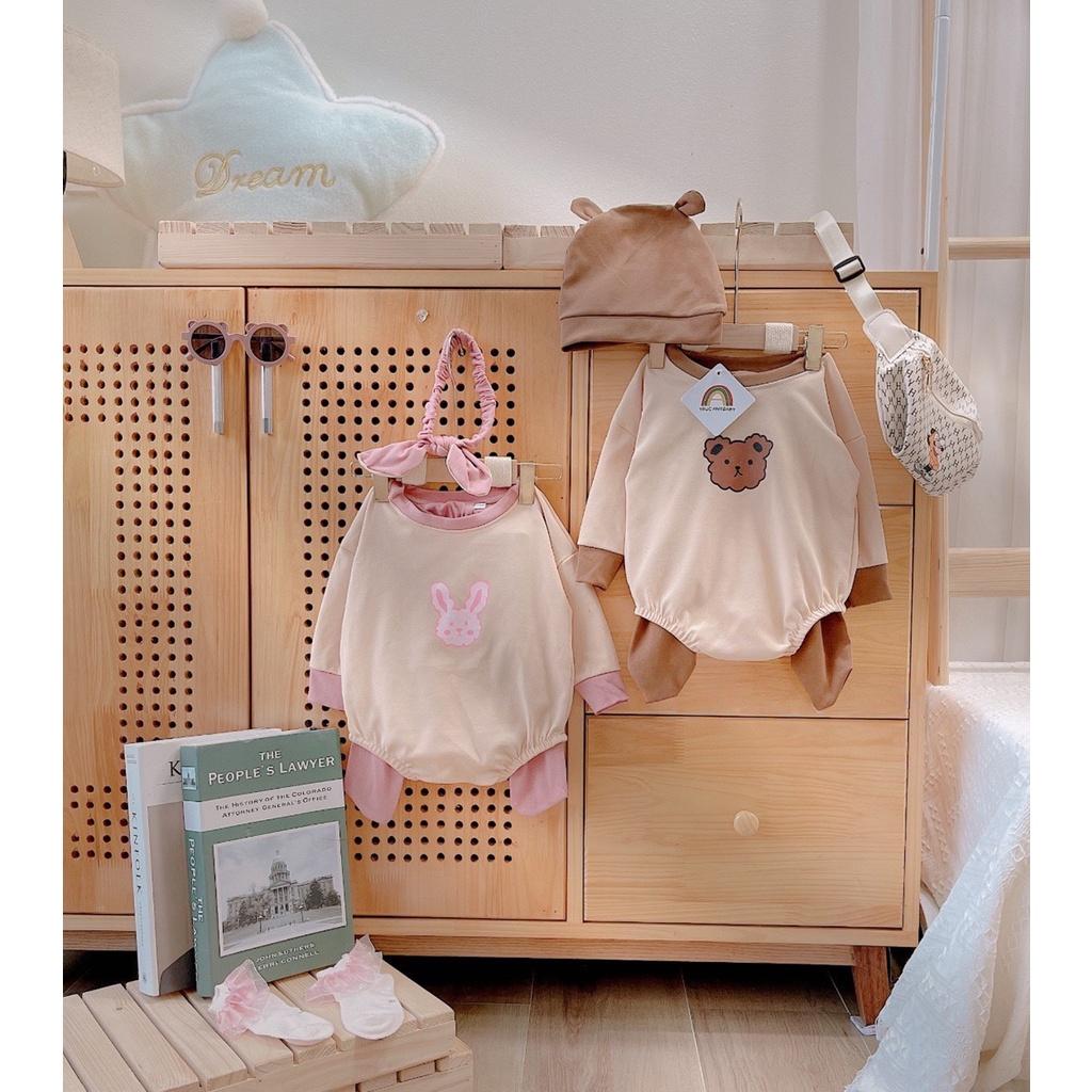 Set Body 3 Món Kèm Mũ Chất Zip Hàn Cute Cho Bé