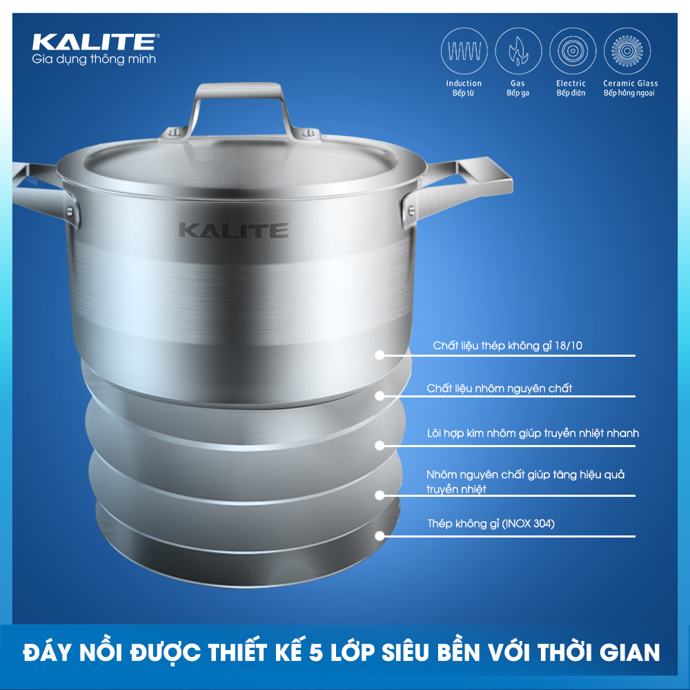 Bộ nồi chảo 5 món Kalite KL 339, chất liệu inox 304, hàng Thái Lan bảo hành 3 năm, hàng chính hãng