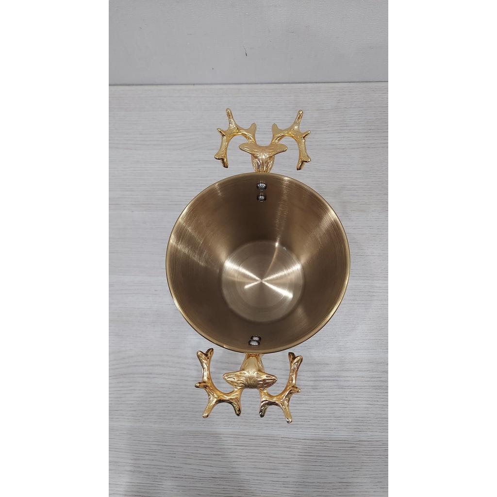 Xô đá, xô ướp  champagne, trái cây, xô trang trí Inox 304 hình nai cao cấp sang trọng màu vàng