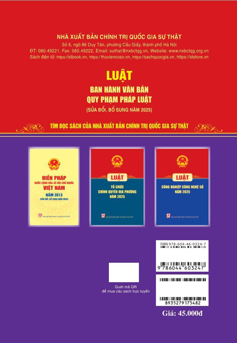 Sách - Luật Ban Hành Văn Bản Quy Phạm Pháp Luật (Sửa Đổi, Bổ Sung Năm 2025)