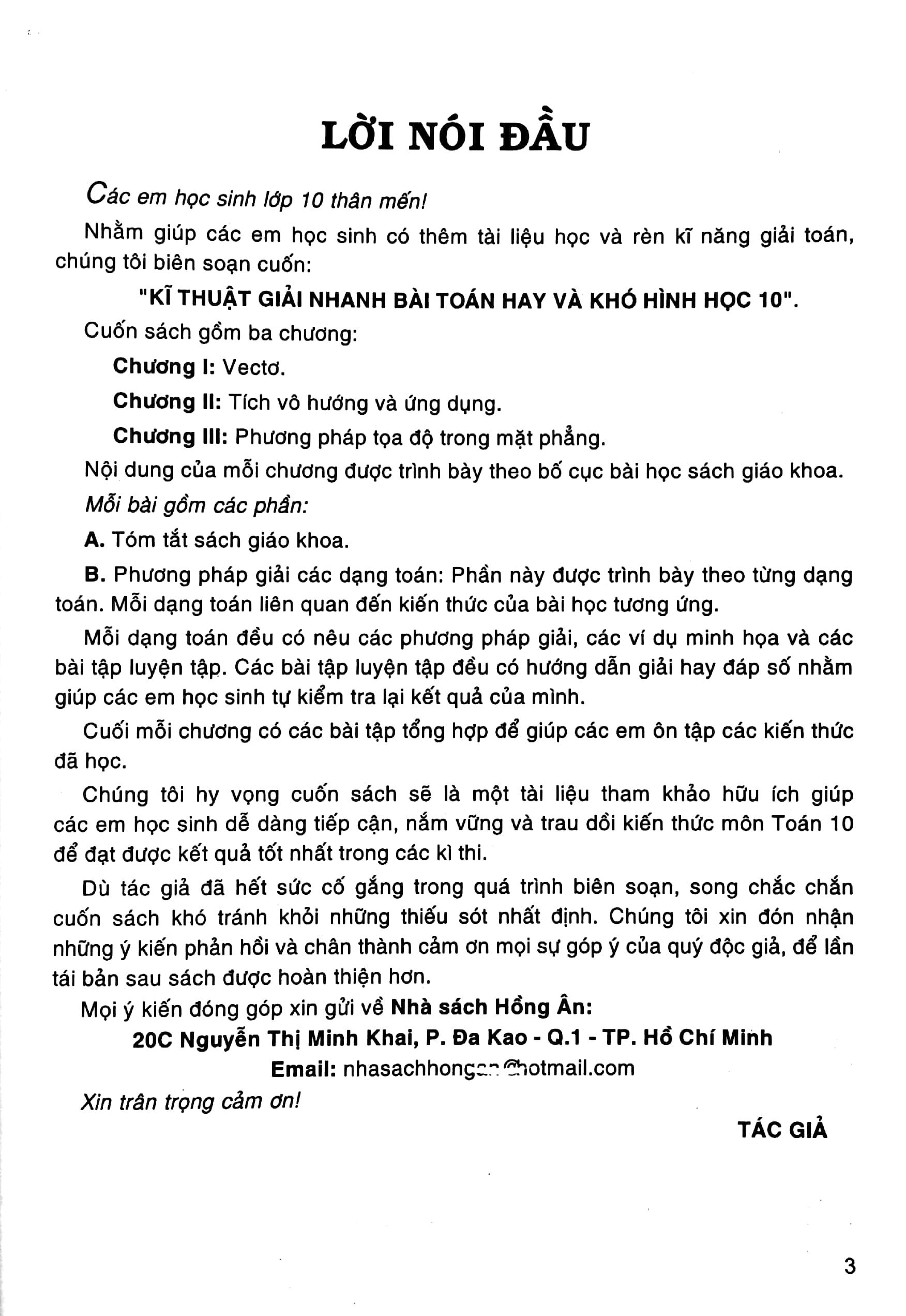 Kĩ Thuật Giải Nhanh Bài Toán Hay Và Khó Hình Học 10 (Biên Soạn Theo Chương Trình GDPTt Mới) (Dùng Chung Cho Các Bộ SGK Hiện Hành)