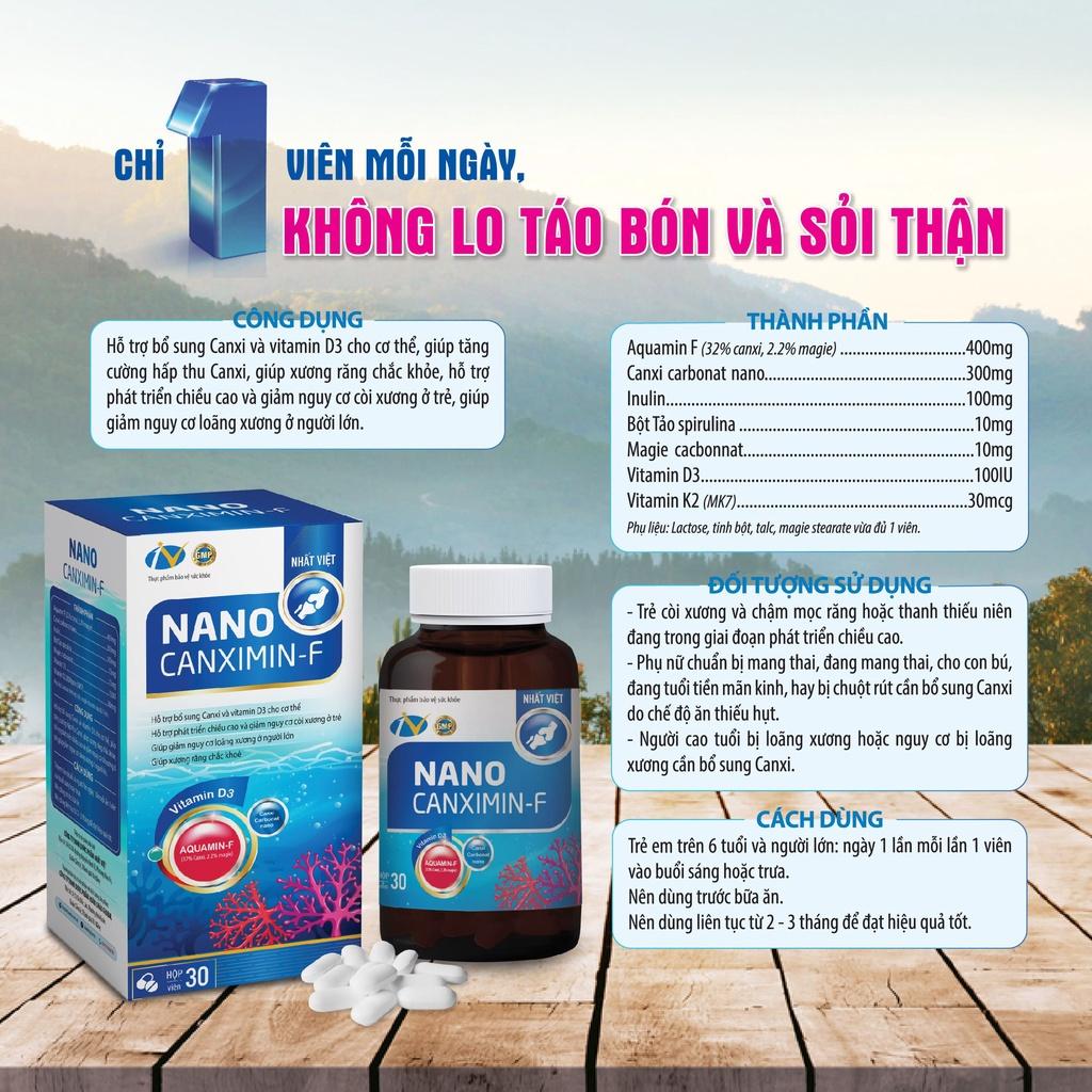 Viên uống bổ sung canxi, vitamin D3 NANO CANXIMIN-F- 30 viên