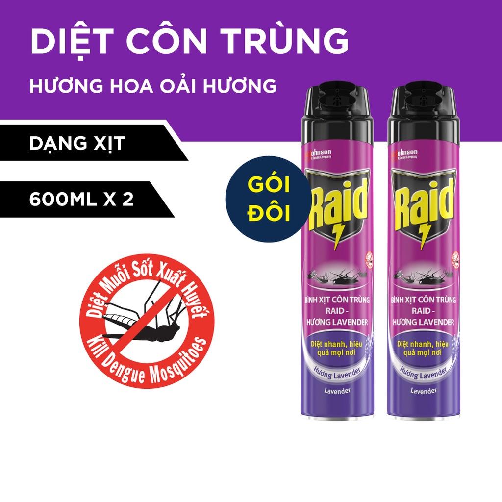 Combo 2 RAID Bình xịt côn trùng Hương Lavender 600ml/bình