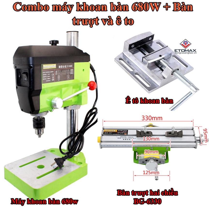 COMBO Máy Khoan Bàn MiniQ BG5168E 680W Kèm Bàn Trượt + Ê TÔ