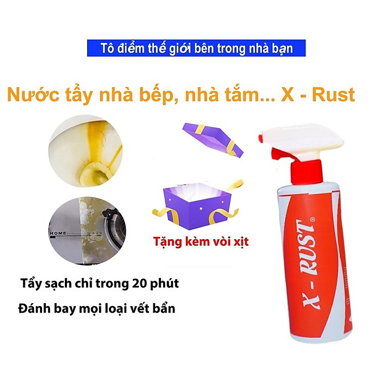 Chai Xịt X-RUST Tẩy Sạch Gỉ Sét, Xịt Tẩy Rửa Nhà Bếp Tẩy Rửa Xoong Nồi Đánh Bay Mọi Vết Bẩn Tặng Kèm Đầu Vòi Xịt