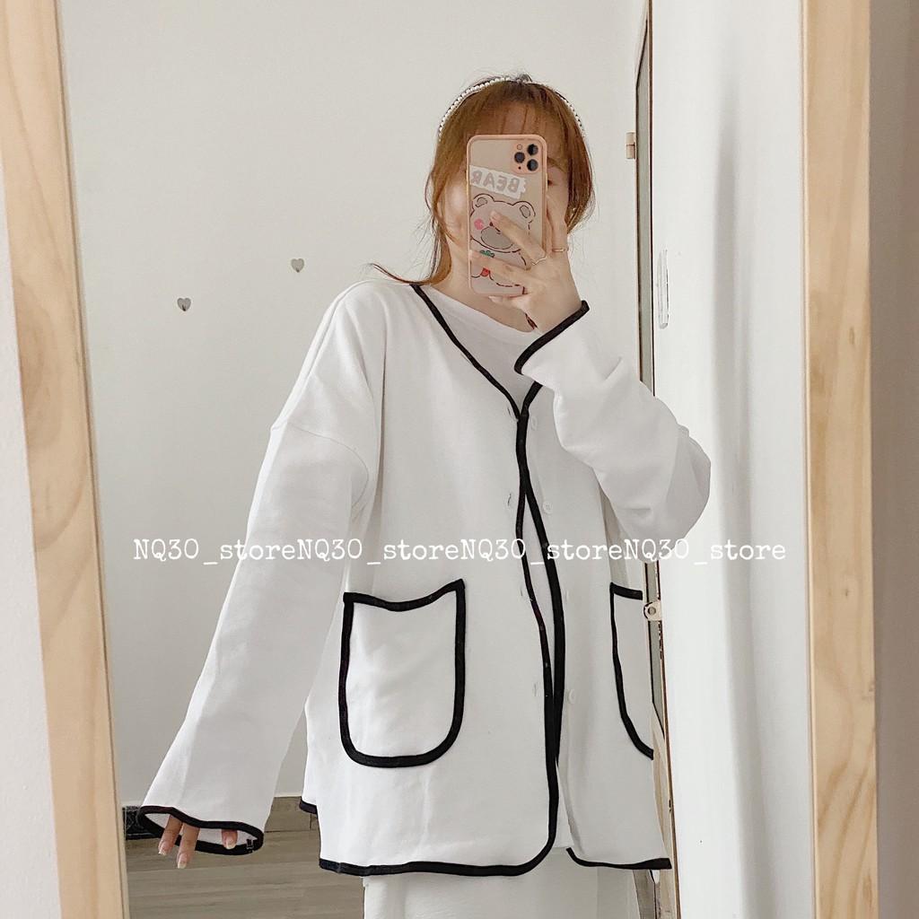 Áo Cardigan Túi Hộp Nỉ Da Cá Nữ Ullzang