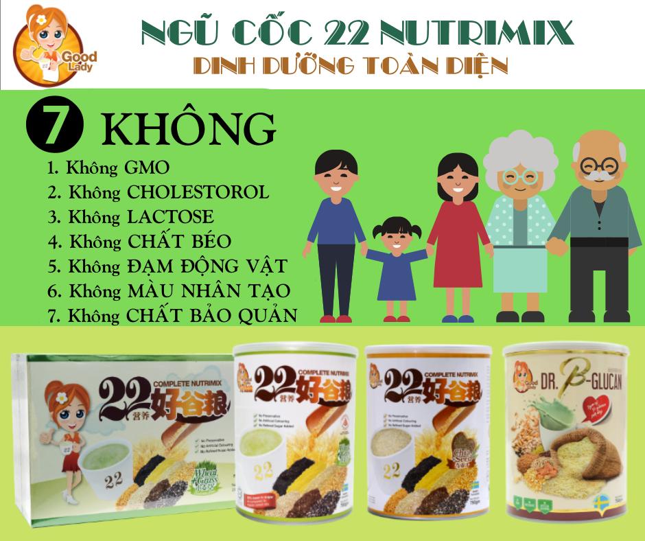 Ngũ cốc (sữa hạt) dinh dưỡng cao cấp 22 loại hạt hiệu Good Lady - 22 Complete Nutrimix - Wheat Grass (Mầm lúa mì) - hộp thiếc 750g