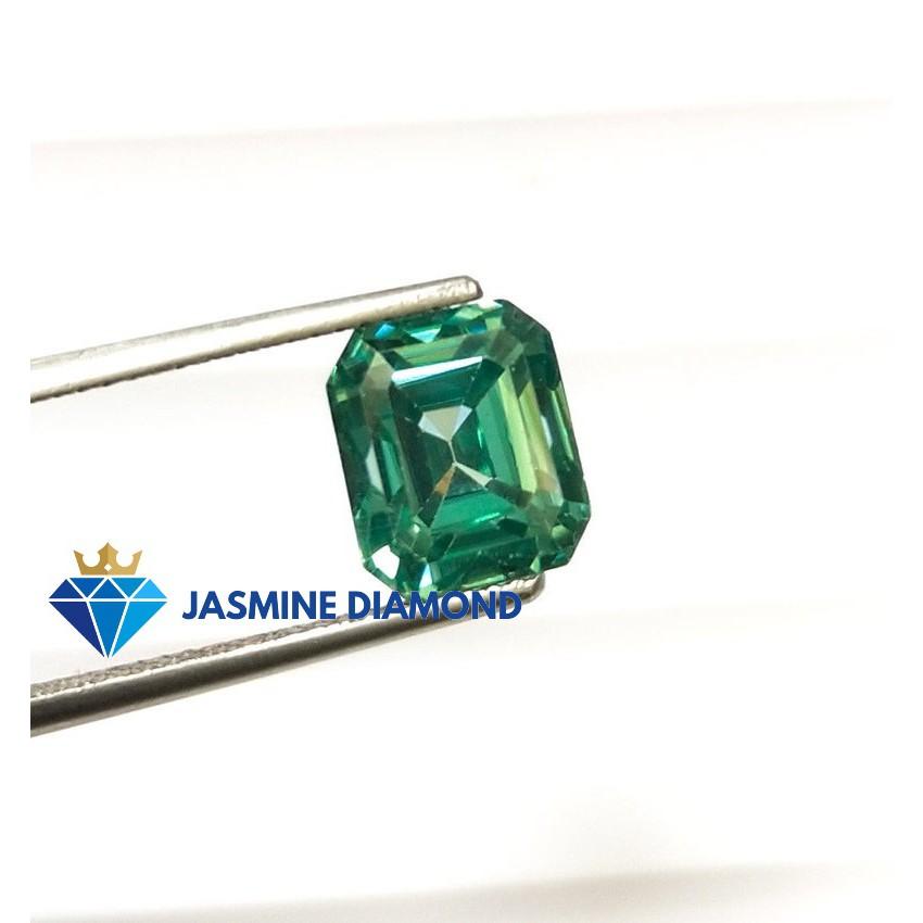 Kim cương nhân tạo Mỹ Moissanite giác cắt Emerald màu xanh lá