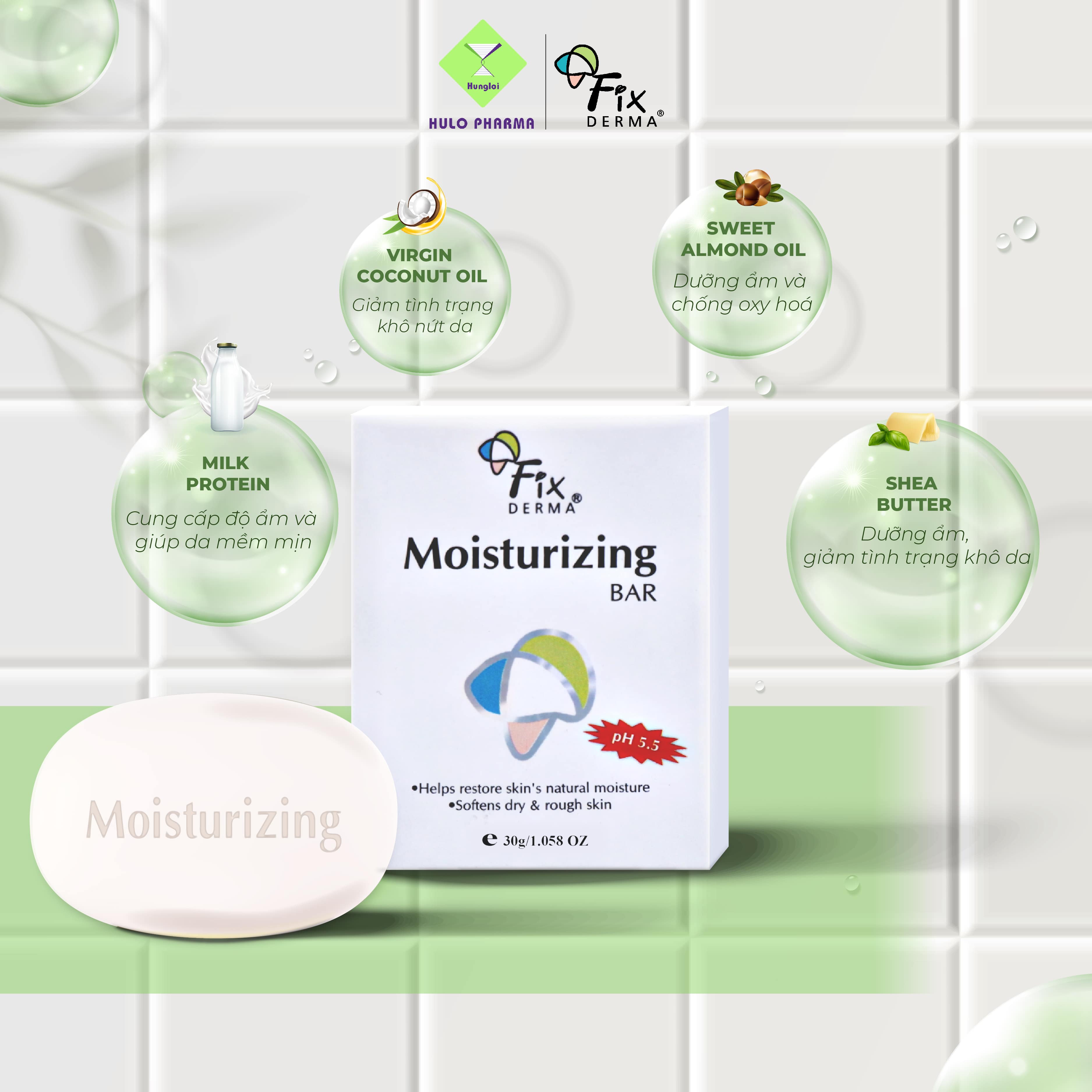 Xà Phòng Tắm Giúp Dưỡng Ẩm FIXDERMA Moisturizing Bar Giúp Dưỡng Trắng Da, Cấp Ẩm, Mềm Mịn Da 30g - Hùng Lợi