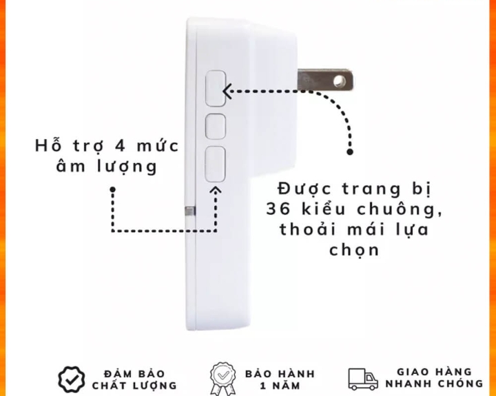 Bộ 3nút nhấn 1 chuông cửa không dây Zanka ZK717B