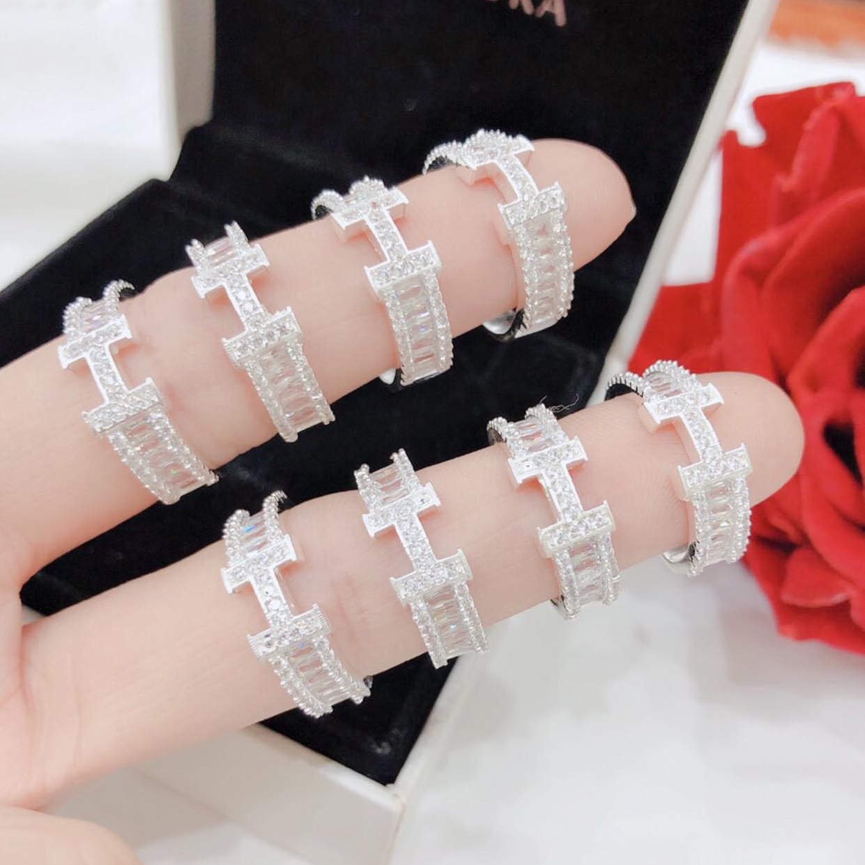 Nhẫn bạc nữ mặt chữ H chất liệu bằng bạc MS07f
