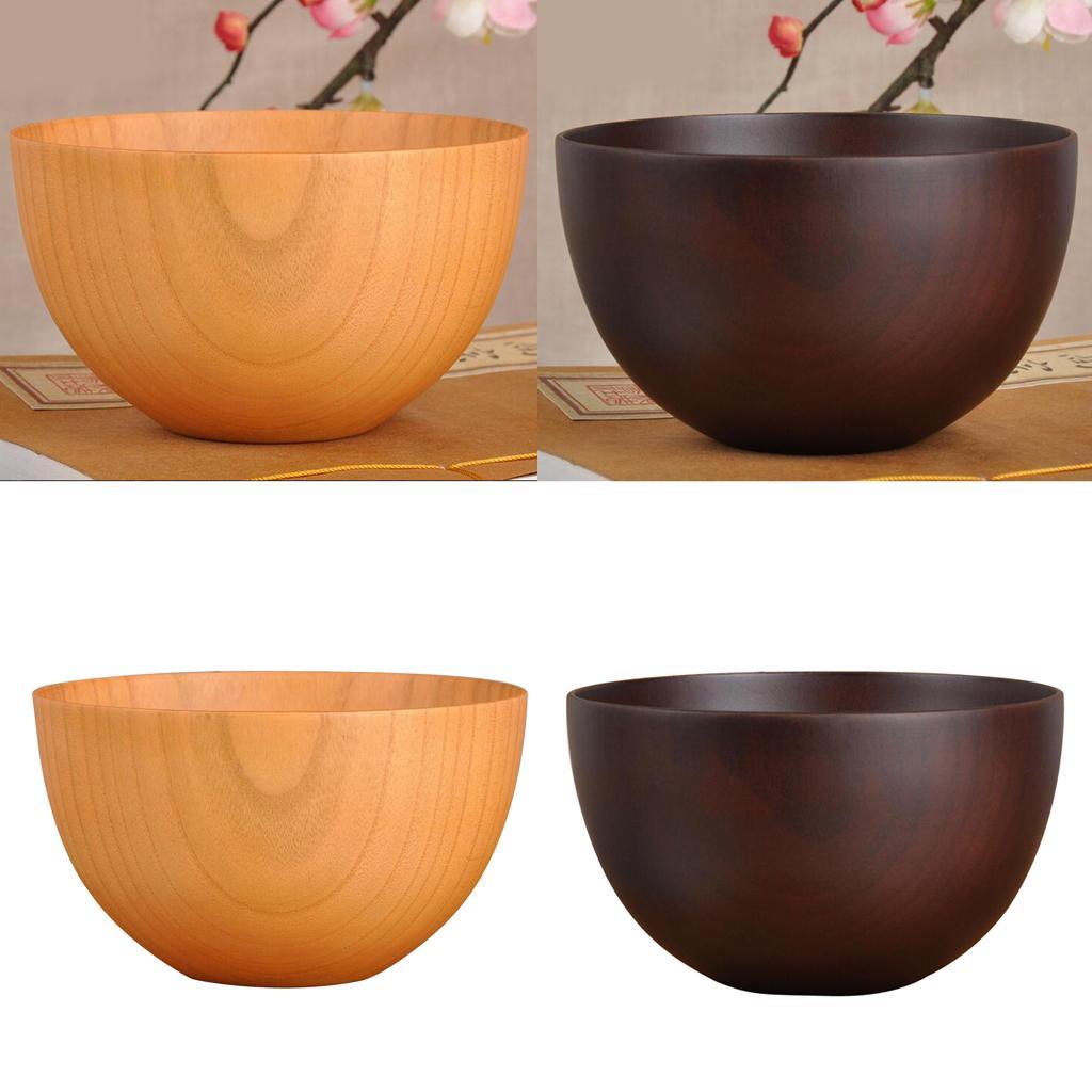 Set 2PCS Natural Wooden Bowl Rice Bowl Dessert Cereal Soup Bowl Table Decor