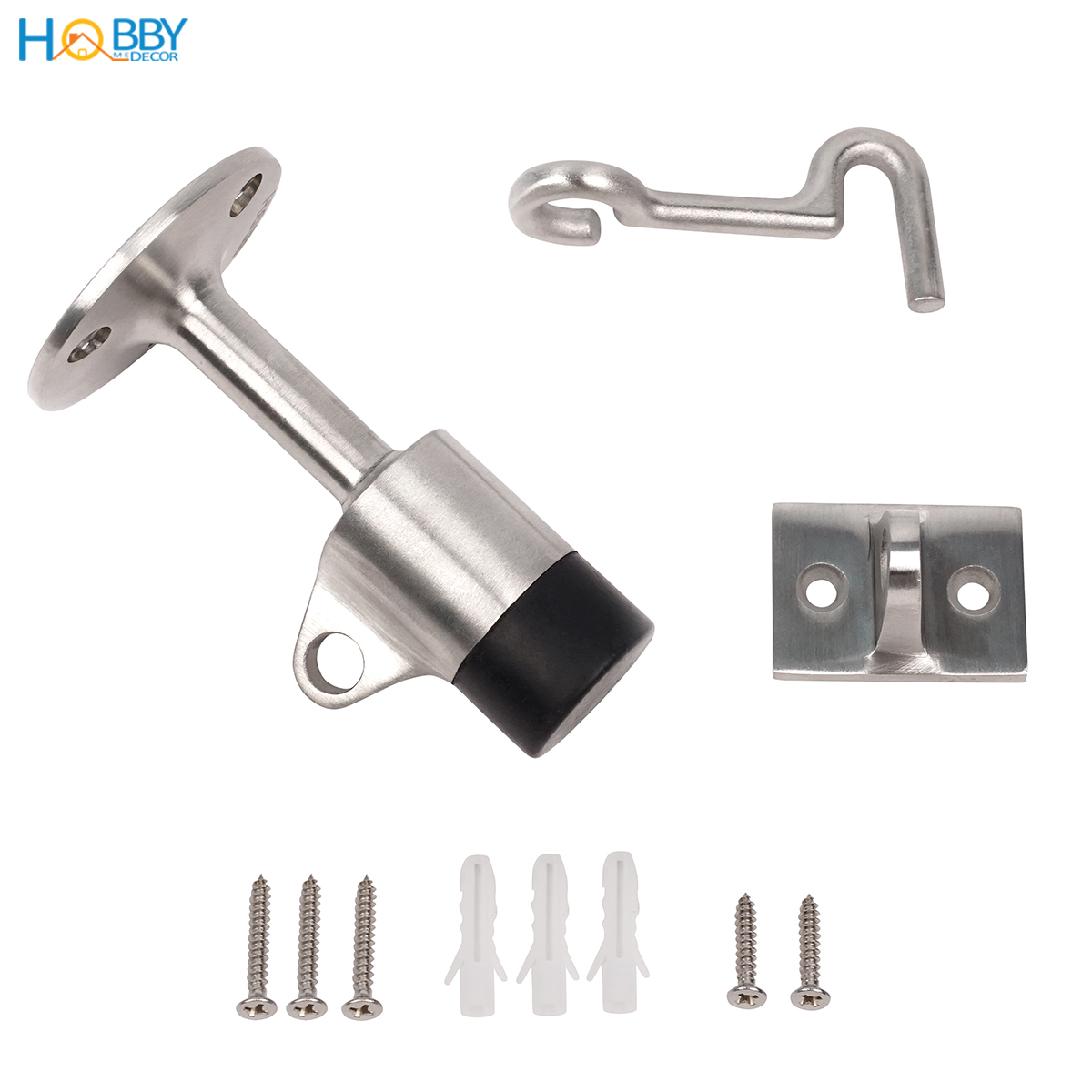 Đồ chặn cửa bảo vệ tường có móc treo giữ cửa chống gió mạnh Hobby home decor CC10 loại inox 304 gắn tường