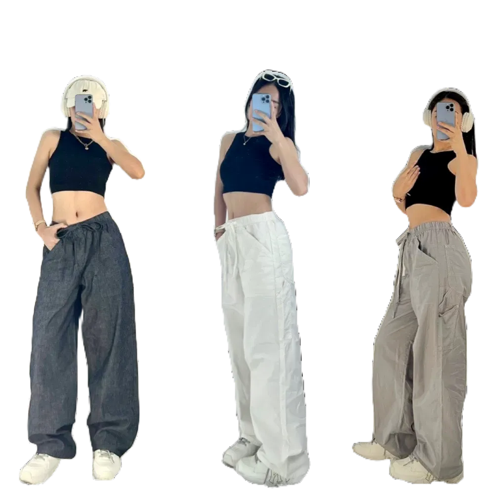 Quần Jean cạp chun Ống Suông SJP08_Quần cạp chun ống rộng nữ đẹp, thương hiệu SAMMA JEANS - Đen