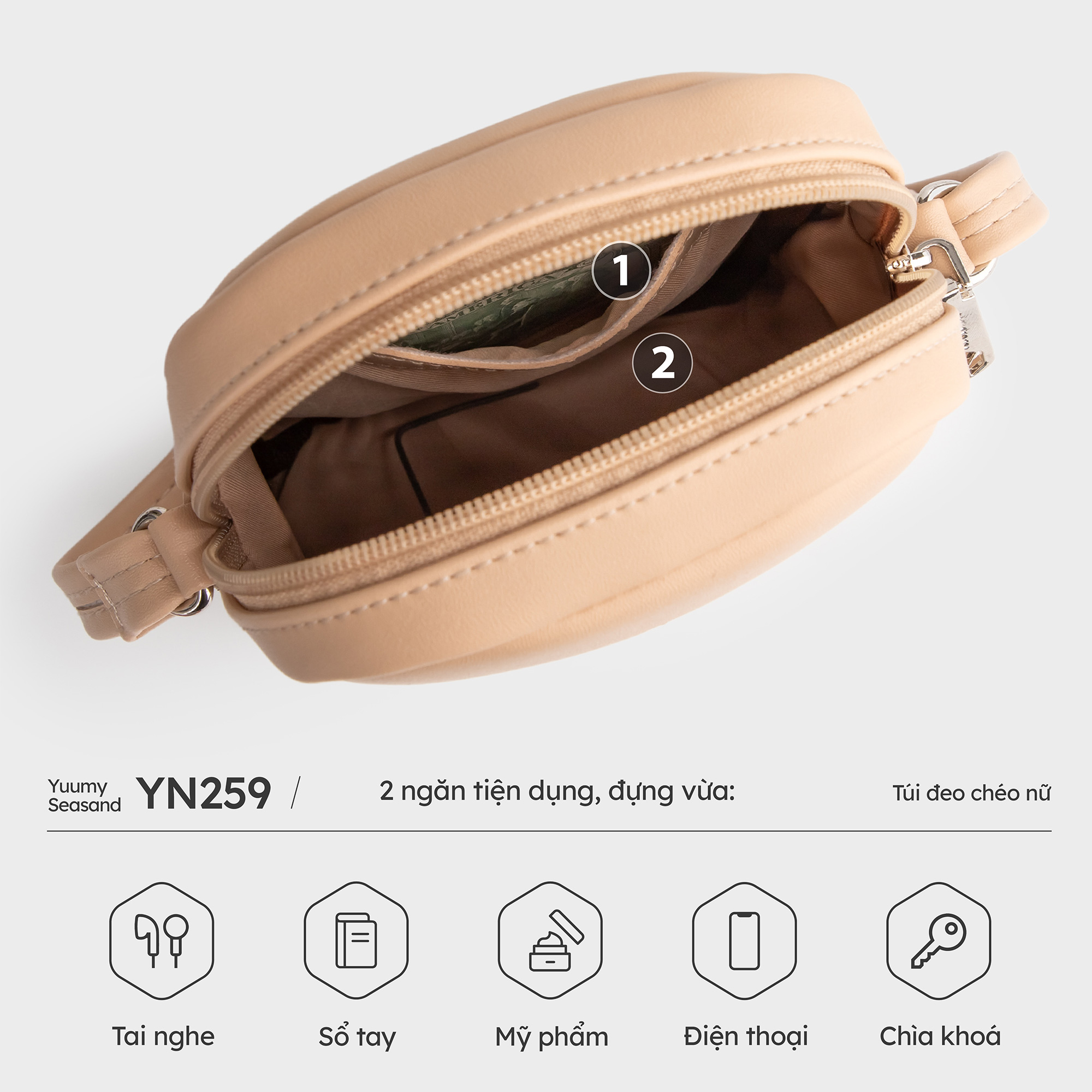 Túi Yuumy ( Thời trang nữ mini dáng đứng - Túi đeo chéo da Seasand YN259 )
