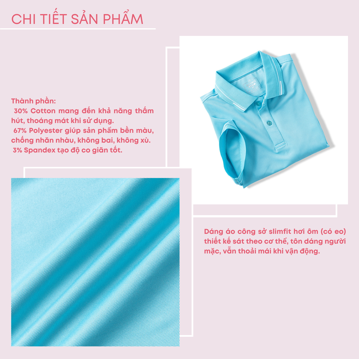 Áo polo nữ màu xanh thiên thanh phối viền ADINO vải polyester cotton không bai xù dáng slimfit công sở hơi ôm trẻ trung APN05