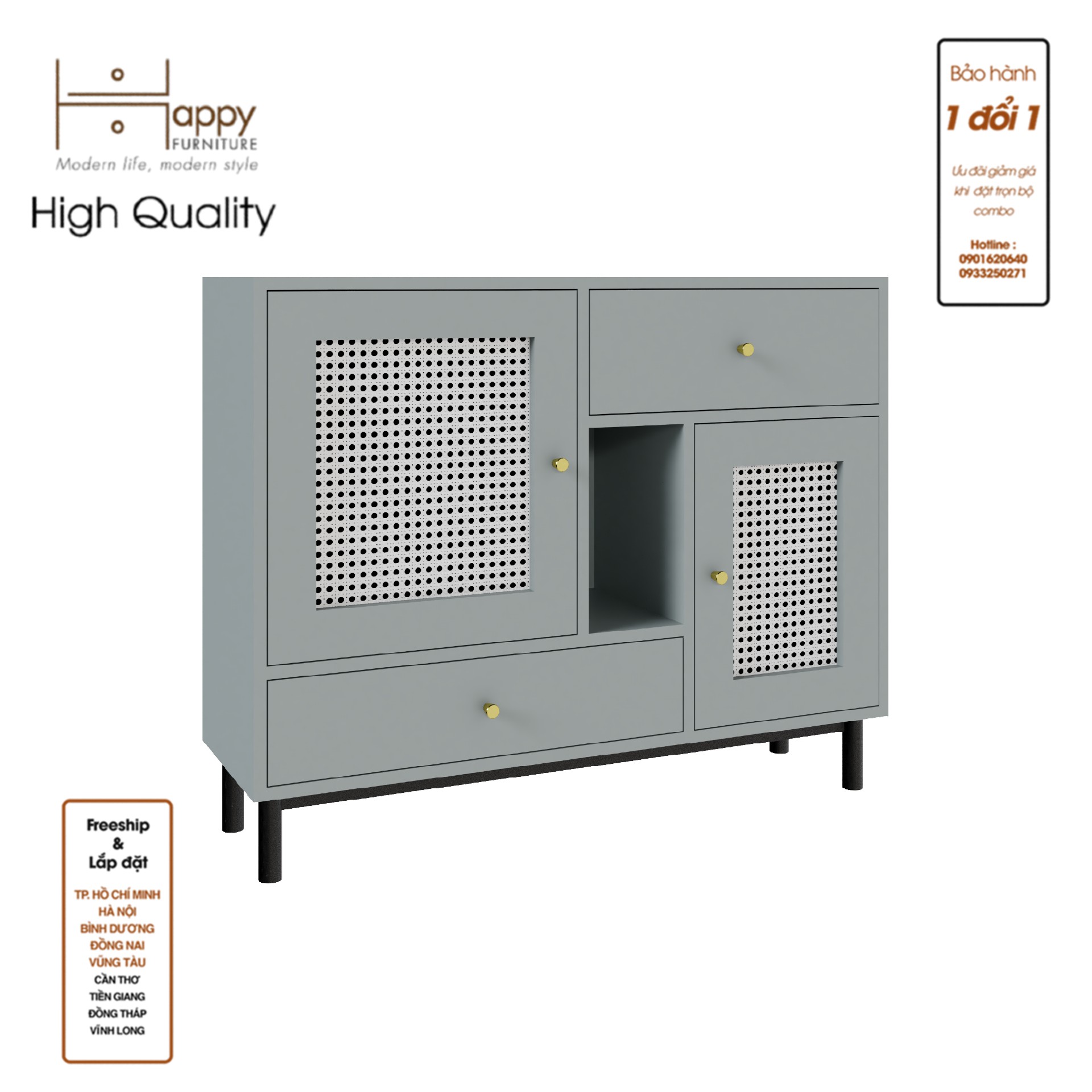 [Happy Home Furniture] ROTAN, Tủ lưu trữ 2 ngăn kéo 2 cửa mở - chân sắt, 100cm x 30cm x 80cm ( DxRxC), TCM_132