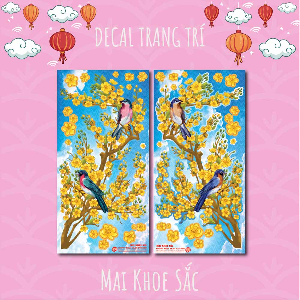 Mai Khoe Sắc - Bộ 2 tấm 40x80cm decal trang trí tết