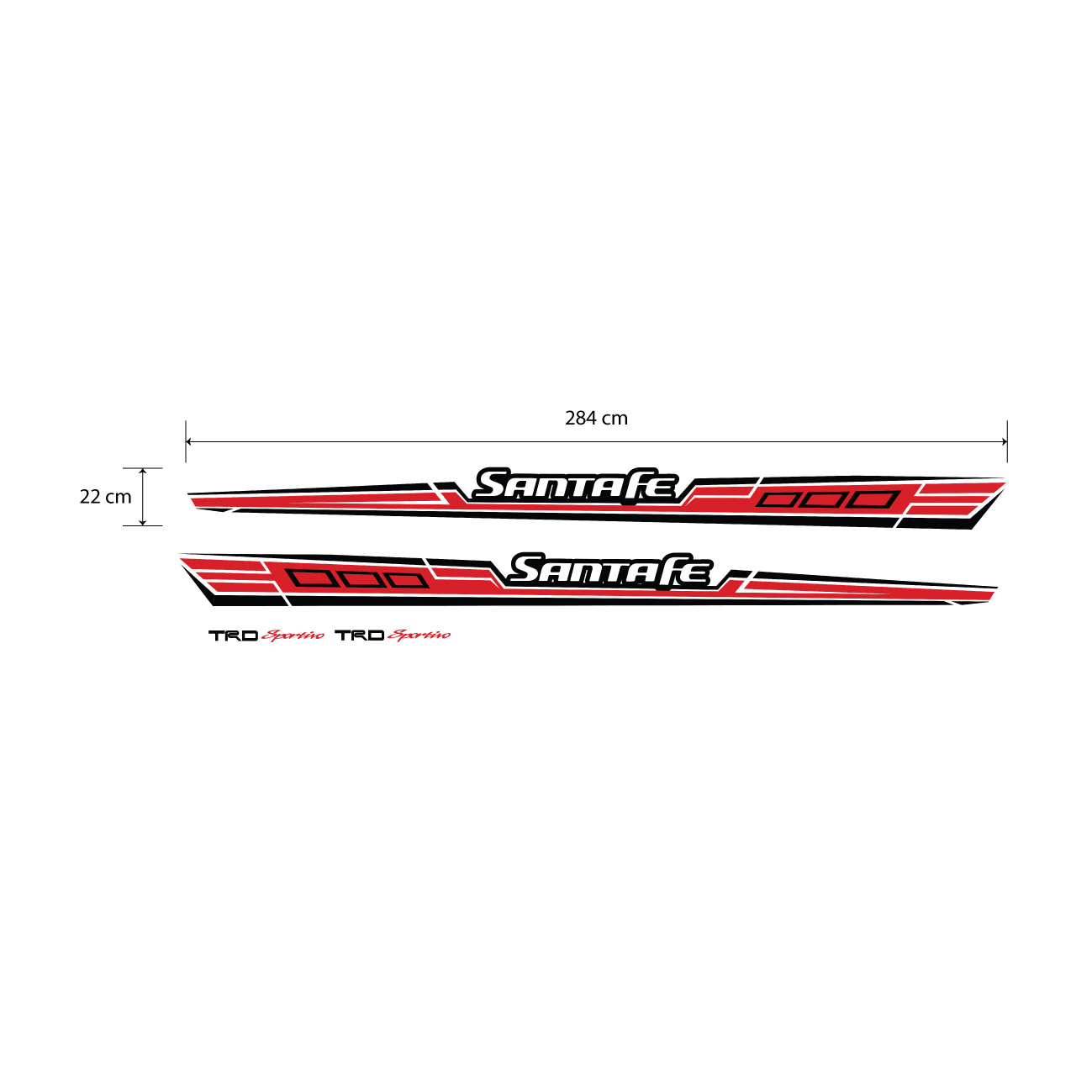 Decal cho oto Santa Fe TRD, tem xe trang trí, tem dán sườn xe, WRAP 9, KT 284x22cm