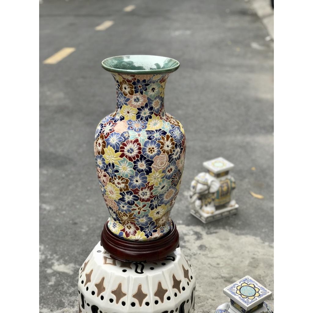 BÌNH HOA BÁCH HOA GỐM SỨ NAM BỘ THỦ CÔNG VẼ TAY TRANG TRÍ CẤM HOA DECOR 52CM
