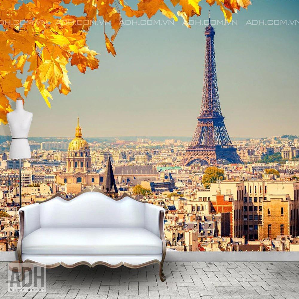 Tranh dán tường phong cảnh lãng mạn - tháp Eiffel