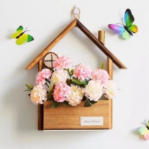 Giỏ hoa treo tường hình ngôi nhà gỗ decor trang trí nhà cửa kích thước 27cmx17.5cmx9.4cm - Lẵng Hoa Đẹp Cắm Sẵn Tặng Kèm Móc Dính 3D