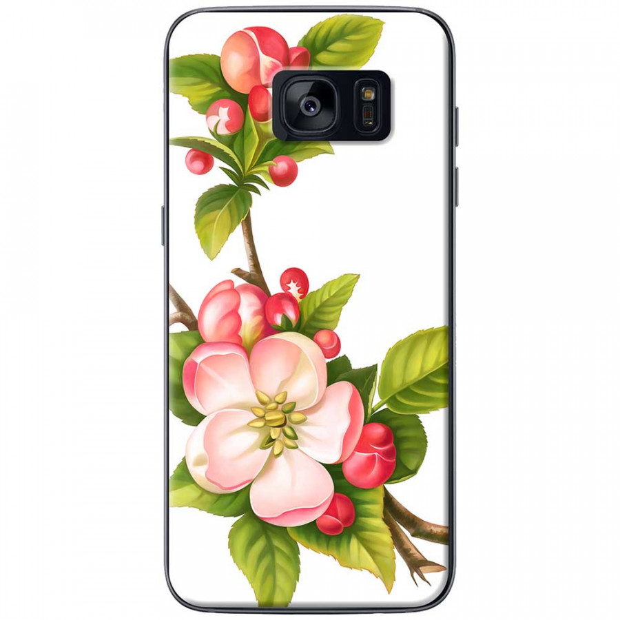 Ốp lưng dành cho Samsung Galaxy S7 Edge mẫu Hoa đào đỏ nền trắng