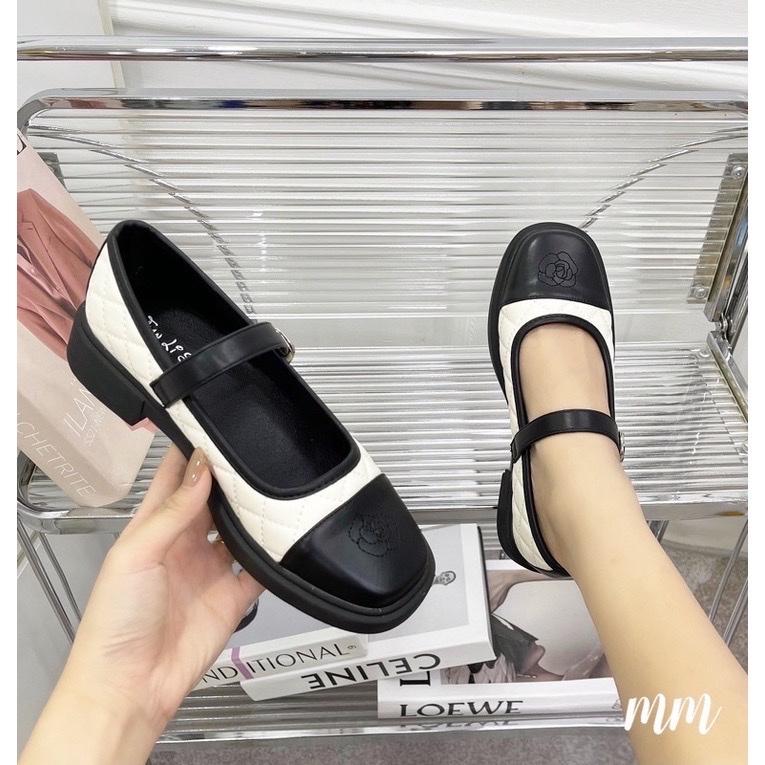Giày bệt trần chỉ mũi vuông thêu hoa mũi quai cài - 2P