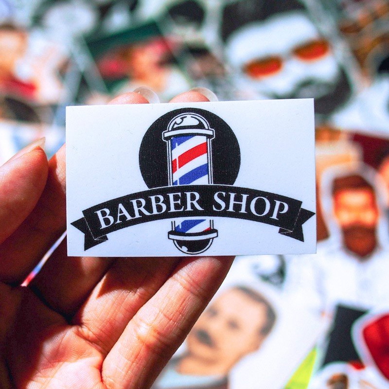 Hộp 100 Sticker Baber dán trang trí Cửa hàng, Laptop, Vali, Mũ bảo hiểm, Điện thoại, Xe máy, hình dán chủ đề Baber, thợ cắt tóc