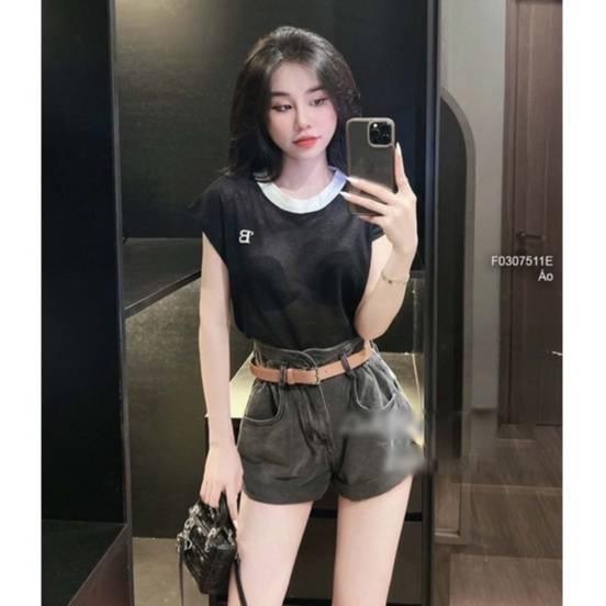 Áo LƯỚI len Montoghi dệt kim CHỮ B tay hến viền cổ tròn hàng Quảng Châu xinh xắn