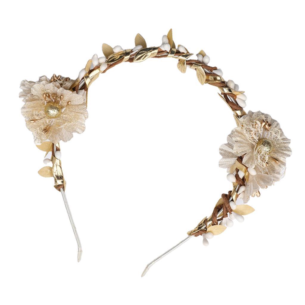 Women Beige Flower Girl Fairy Wedding Party Hair Headband Garland
