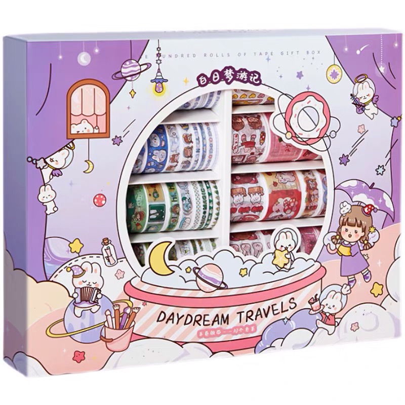 Hộp 100 cuộn washi tape dễ thương