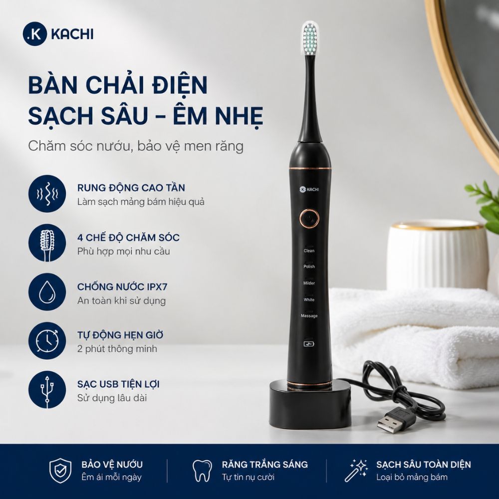 Bàn chải điện Kachi MK455 rung sóng âm dòng cao cấp - hàng chính hãng