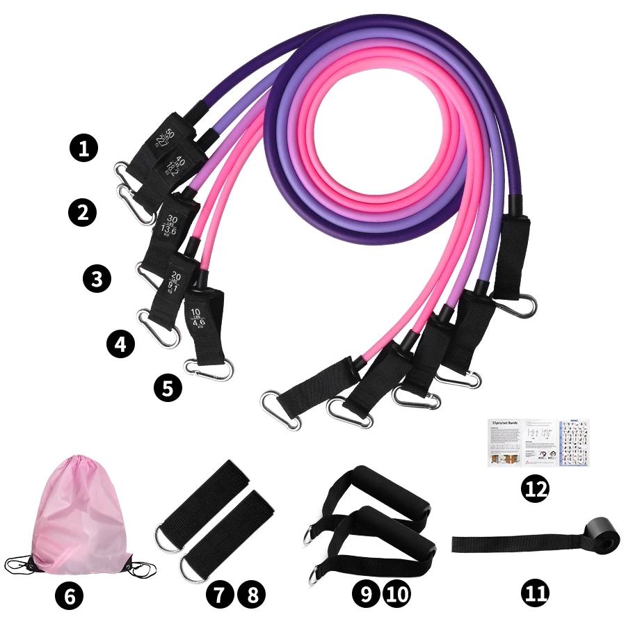 Các dải kháng thể tập thể dục đặt các dải tập luyện yoga 5 ống tập thể dục tại nhà với cửa neo tay cầm dây đeo mắt cá chân thiết bị tập thể dục Color: HLG lanhei