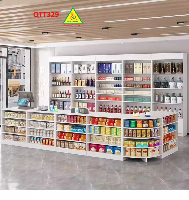 Quầy tính tiền, Bàn thu ngân cho cửa hàng tiện lợi, siêu thị mini, shop với thiết kệ hiện đại QTT329A