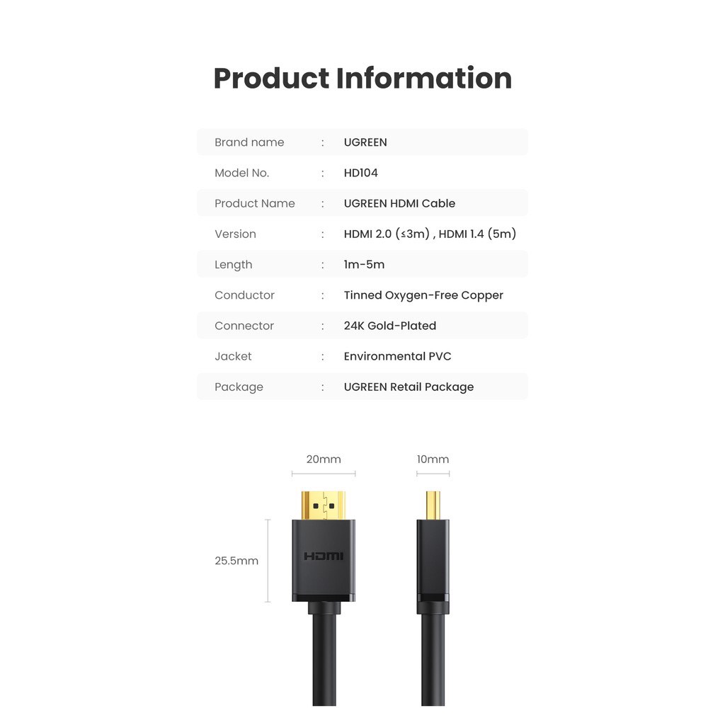 Cáp HDMI dài 8m hỗ trợ Ethernet + 1080P/60Hz Chính hãng Ugreen 10178 hàng chính hãng