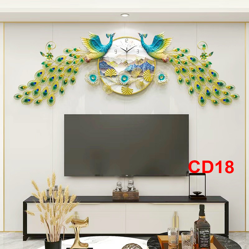 Đồng hồ treo tường trang trí chim công decor CD18 kích thước 180 x 70 cm