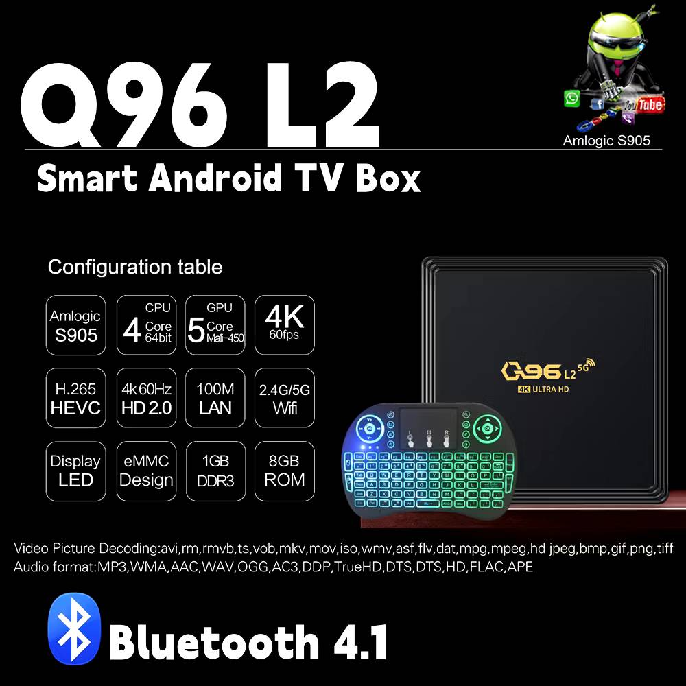 Box Q96 L2 Android 11, bản nâng cấp mới nhất 2024, Ram 4Gb+Room 64Gb, Amlogic S905L2 Quad Core 2.4G 5G Dual WIFI 4K UHD Bluetooth 4.1, xem 108 kênh truyền hình trong nước miễn phí, Hàng nhập khẩu
