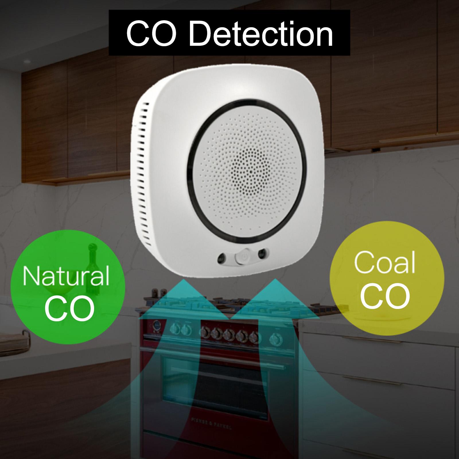 Wifi Carbon Monoxide Detector Wifi Smoke Sensor Security Alarm System 75dB Sound Warning APP Notification Pushing SmartLife Tuya APP Remote Control