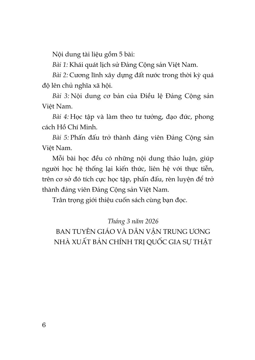 Tài liệu bồi dưỡng nhận thức về Đảng (Xuất bản lần thứ 24 có sửa chữa, bổ sung theo Văn kiện Đại hội lần thứ XIV của Đảng)