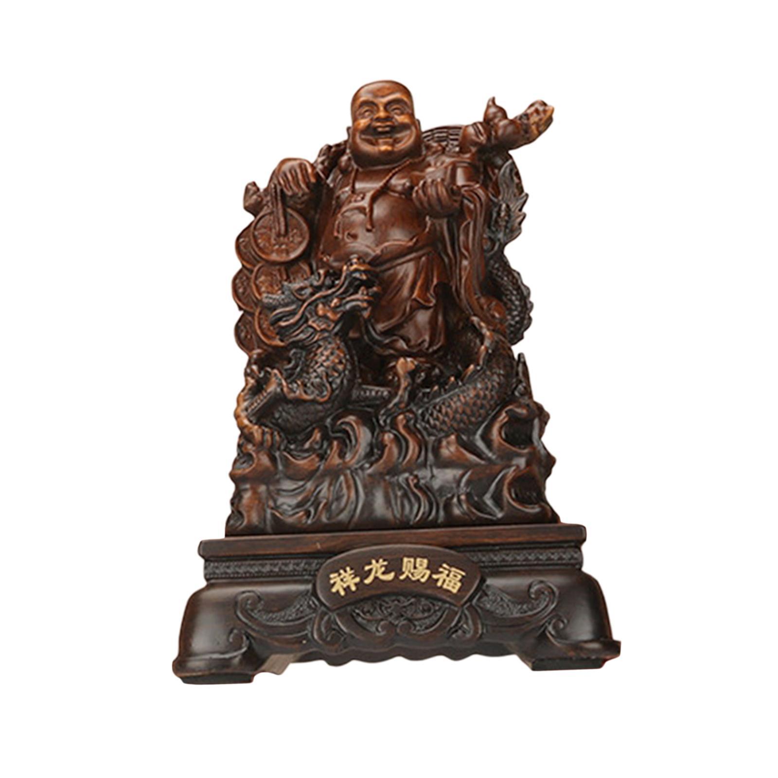 Sitting Buddha Statue, Buddha Sculpture Antique Decorative Feng Shui Chinese Buddha Statue, Laughing Buddha Figurine for Garden Office Desktop