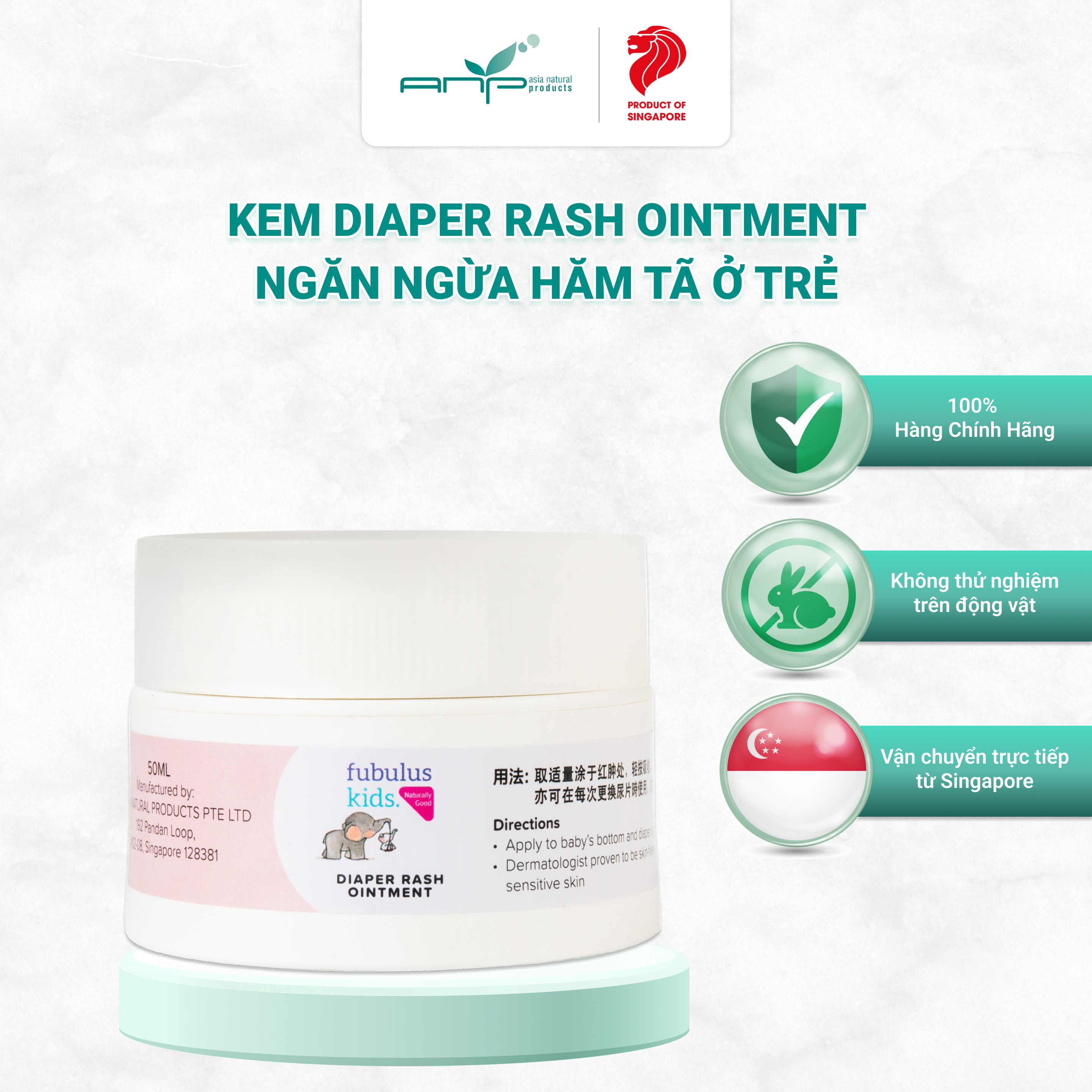 Kem Giúp Hỗ Trợ Và Ngăn Ngừa Hăm Tã Ở Trẻ Diaper Rash Ointment 50ml Không Kích Ứng Da, Hiệu Quả VớI Da Nhạy Cảm