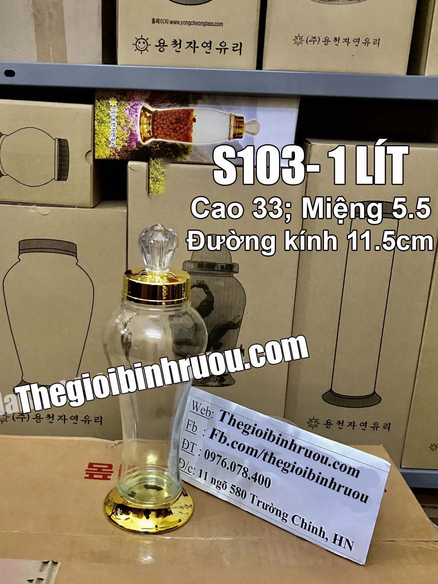 Bình Thủy Tinh Ngâm Rượu Sâm Hàn Quốc 1L - Bình Hình Củ Sâm