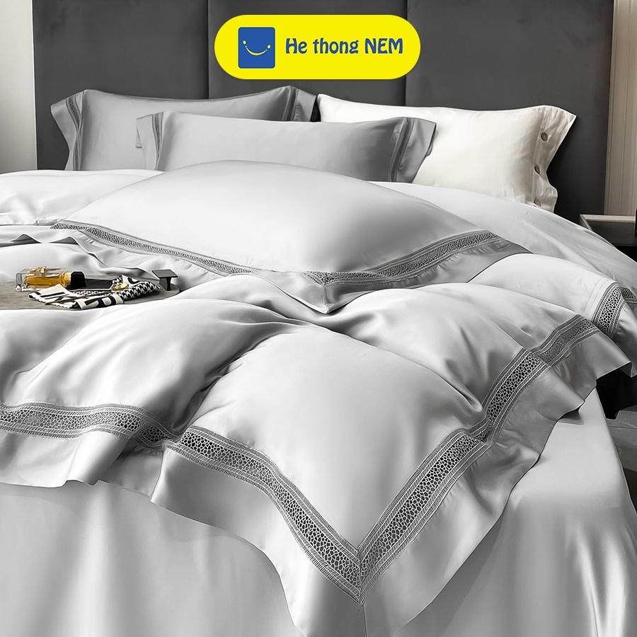 Bộ Ga Trải Giường Lụa Tencel Cao Cấp SERENA Chính Hãng Bộ Chăn Ga Gối Đệm Nệm 5 Món Ra Giường Tencel Lụa