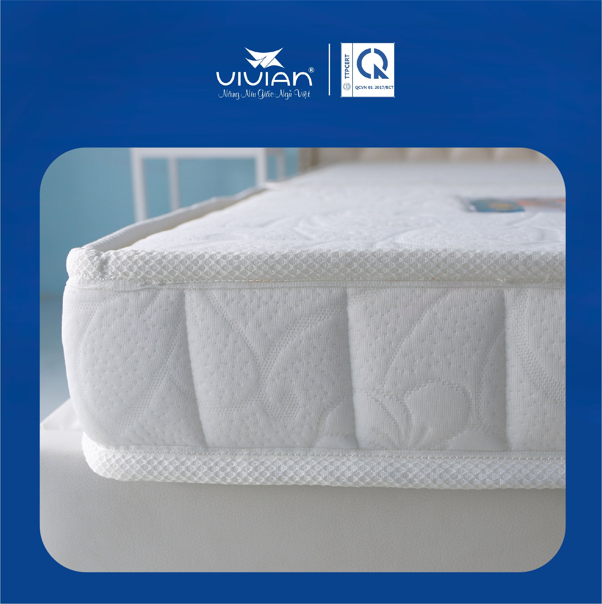Nệm Bông Ép Happy Gấp 3 Vivian - Vải Gấm DanMask Cao Cấp Có Chần