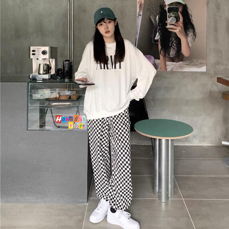 Quần Jogger 3D Caro Ulzzang Unisex Jogger Loang Màu Dây Rút Lai Ống Rộng V2 - MM