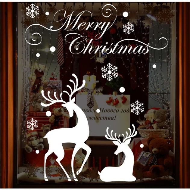 Decal trang trí tường Noel - Đôi Nai Trắng quyến rũ mùa giáng sinh