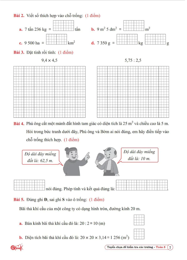 Sách - Tuyển Chọn Đề Kiểm Tra Toán Các Trường Lớp 5 (1 Cuốn)