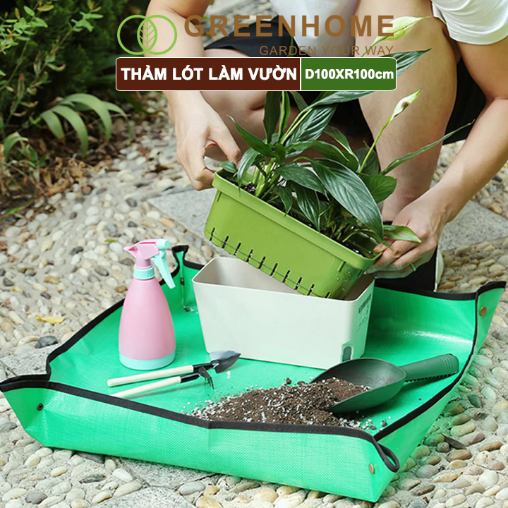 Thảm Lót Làm Vườn Greenhome, D100xR100cm, Trộn Đất, Thay Chậu, Trồng Cây Sạch Sẽ Chống Thấm Nước, Dễ Vệ Sinh, Gấp Gọn